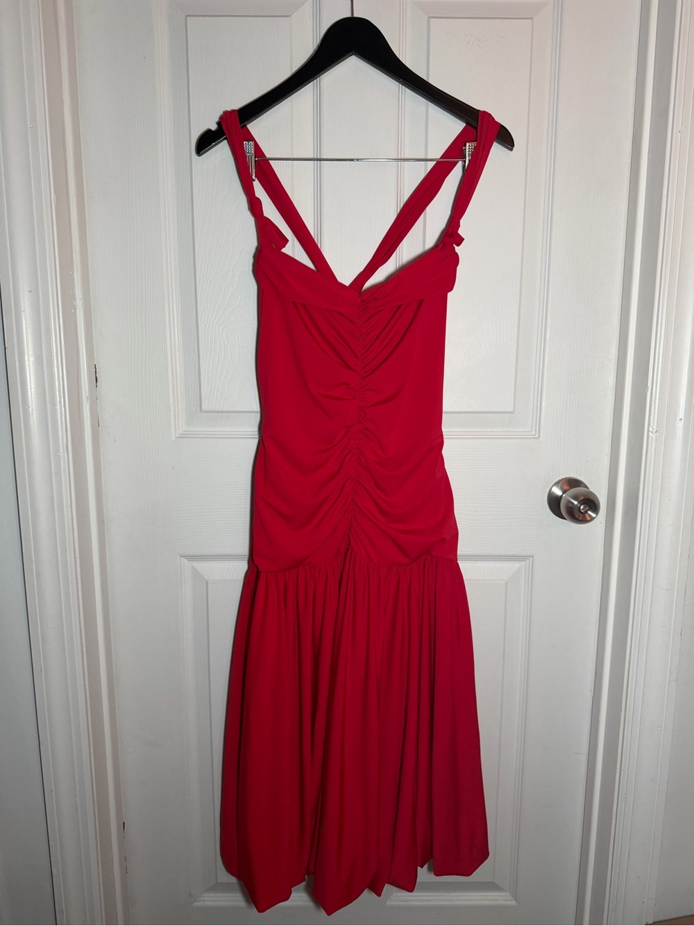 Red Vera Wang Ruched Midi Dress - Women
